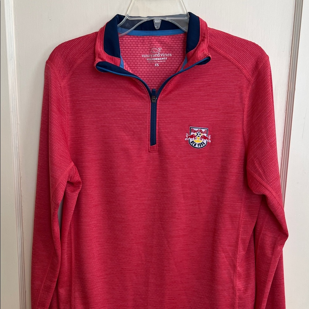Vineyard Vines Pink Performance Quarter-Zip with Navy Trim